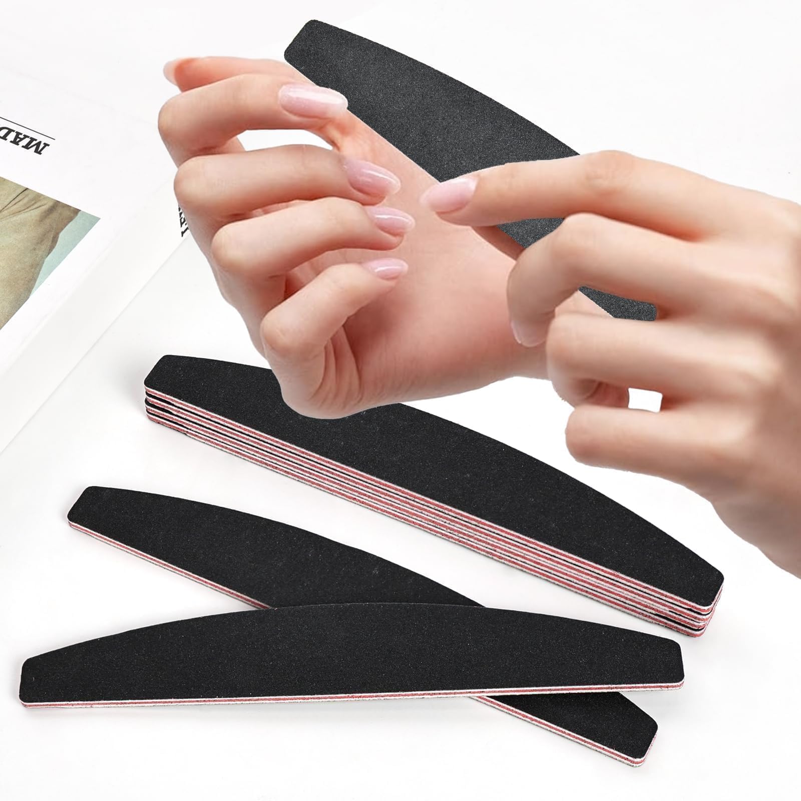 Half Curved 6PCS Black 100 180 Grit Nail Files and Buffers Set for Home Salon Durable Tools Emery