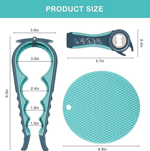 Miniatura 6 de Abridor de tarros para manos débiles, personas mayores con artritis, 5 en 1, abrebotellas multifunción, abridor de tapa para manos artríticas