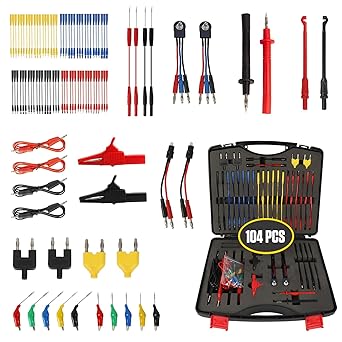 FXTUL Multimeter Test Leads Kit 104 Pieces Automotive Circuit Test Leads Kit with Carrying Case Relay Tester Electrical Test Automotive Back Probe Set Wire Connector Cables Set with Alligator Clips