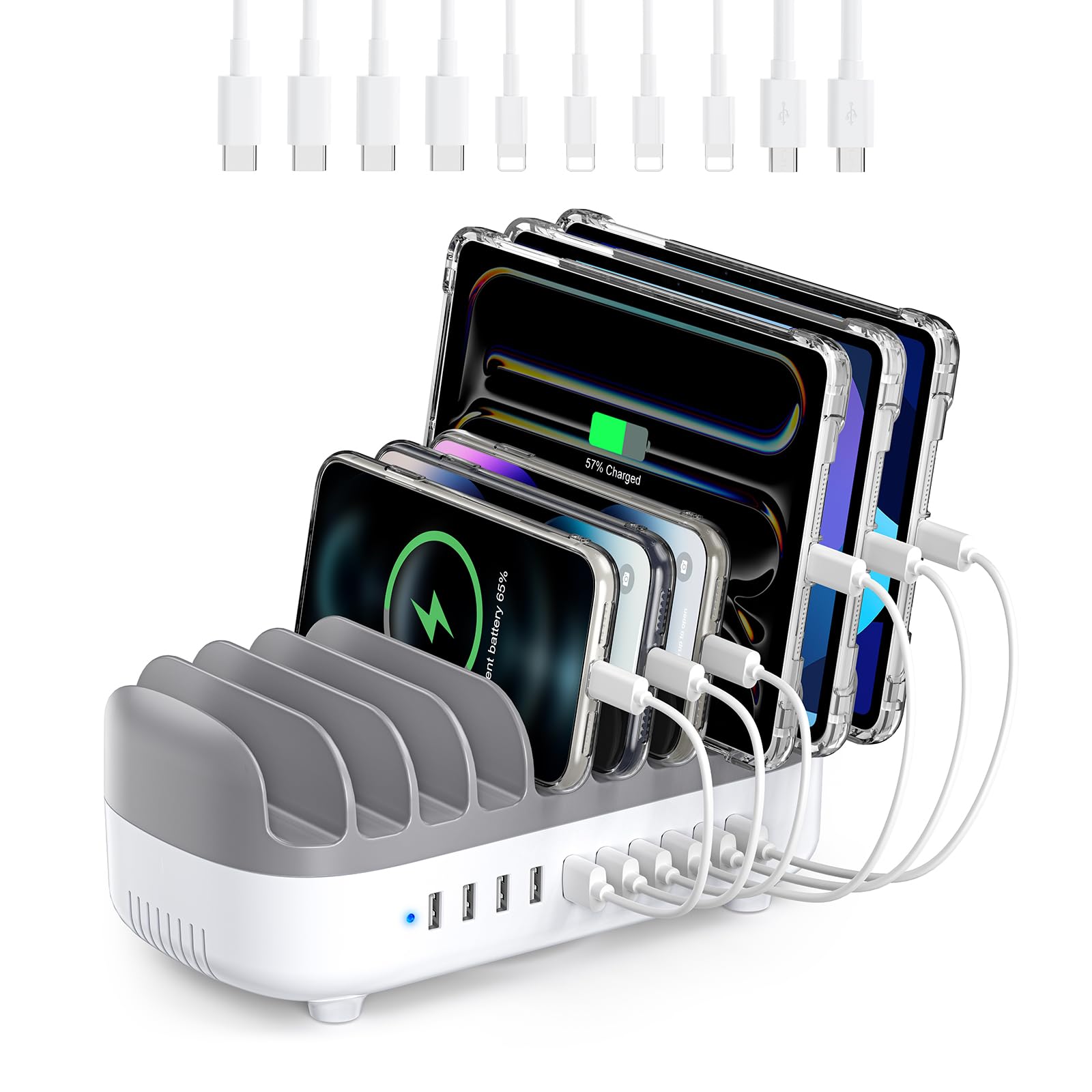 ORICO Estación de Carga 120W, 10 Puertos USB con 10 Cables, Blanco