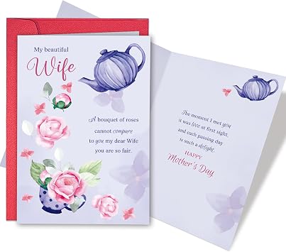 Leinessy Romantic Mothers Day Card for Wife, Poem Mothers Day Card from Husband, Thoughtful Wife Mothers Days Cards Gift
