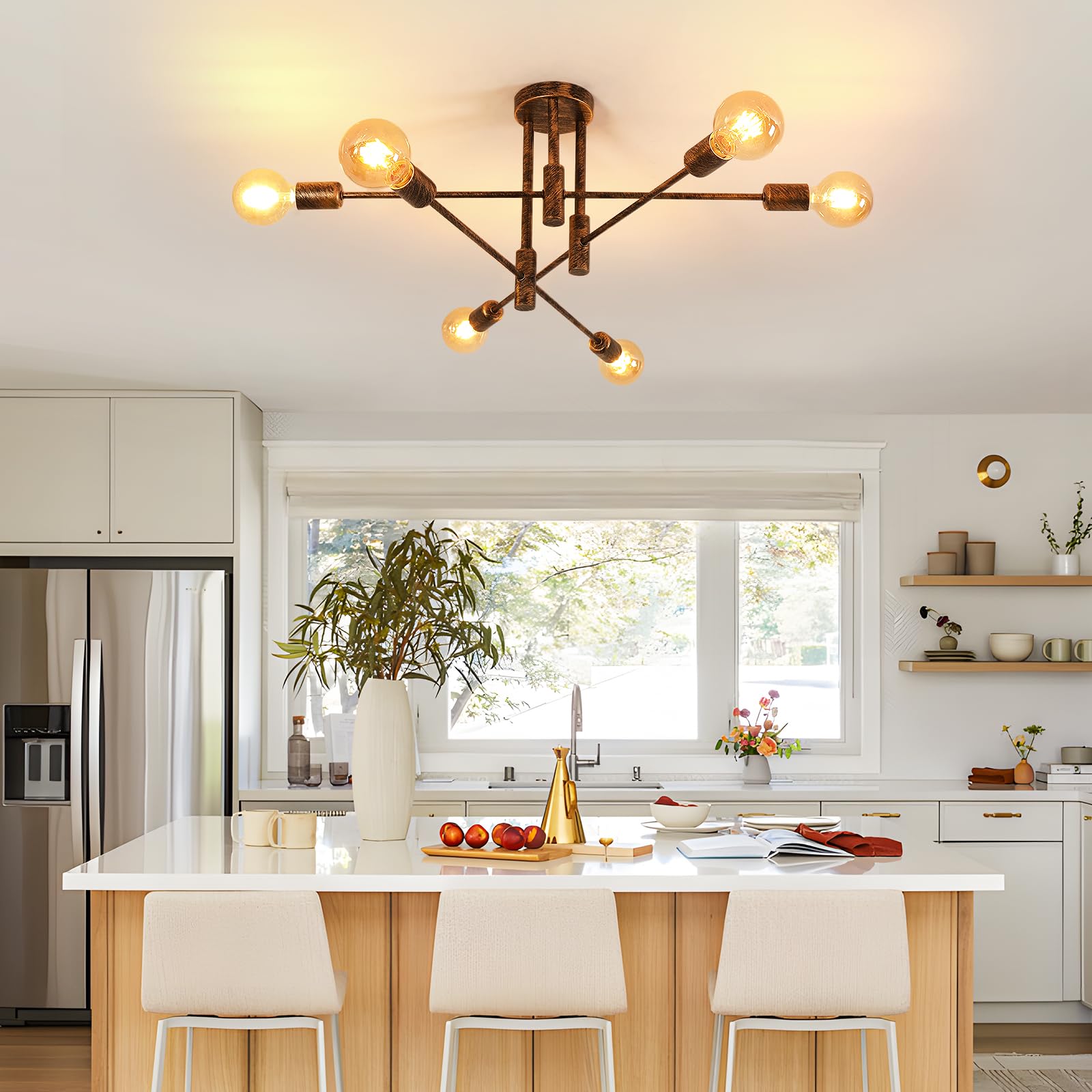Comely Vintage Sputnik Chandelier Ceiling Light, 6 Lights Semi Flush Mount Ceiling Lamp - Image 2