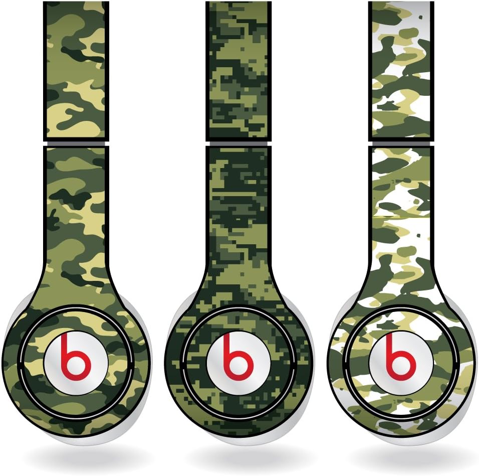 Green Military Camouflage Print Set of 3 Headphone Skins for Beats Solo HD Headphones - Removable Vinyl Decal!