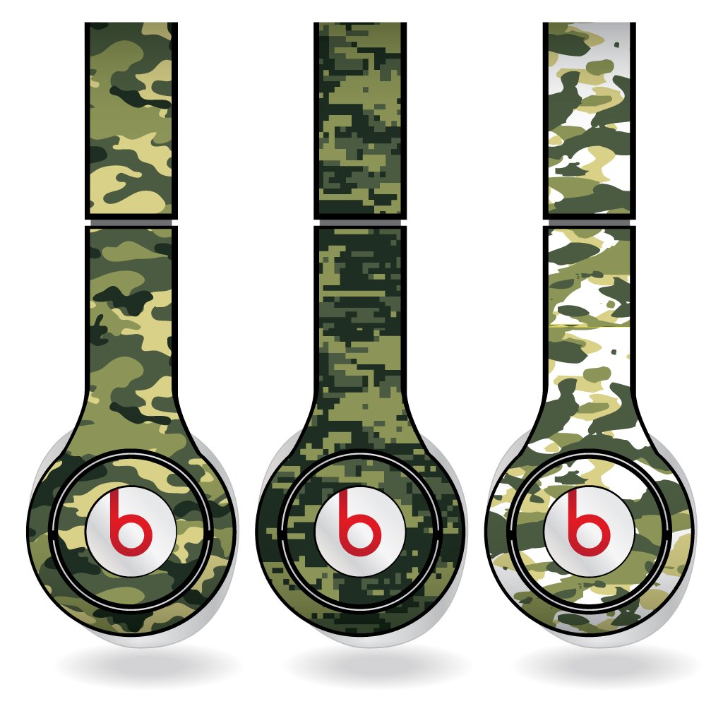 Green Military Camouflage Print Set of 3 Headphone Skins for Beats Solo HD Headphones - Removable Vinyl Decal!