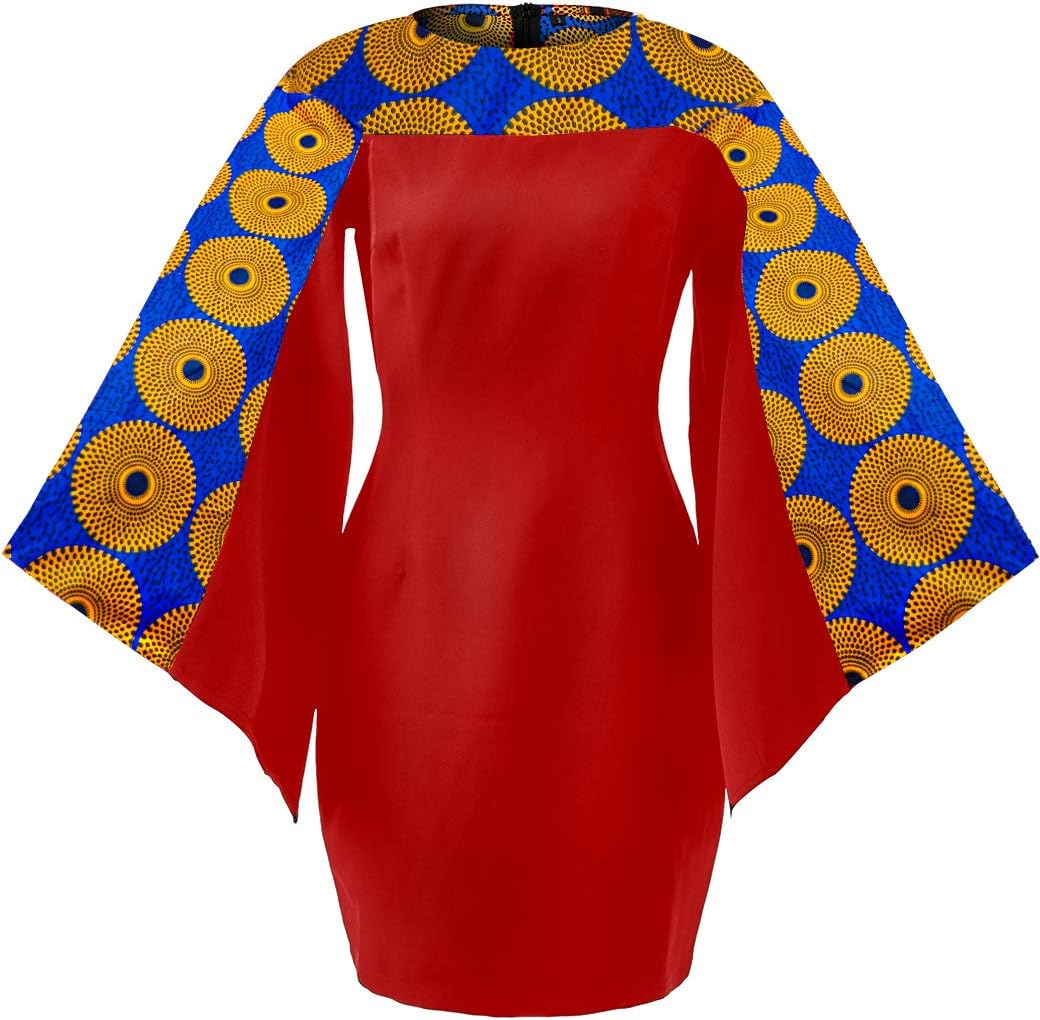 HongyuAmyWomen African Floral Print Long Dress Short Sleeve Ankara Dresses