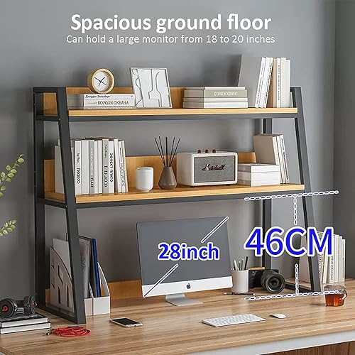 Miniatura 4 de Estantería de escritorio de madera, para escritorio de computadora, organizador de estantería de 2 niveles, estante de almacenamiento de encimera,