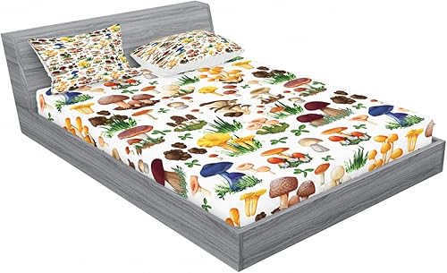 Miniatura 187 de Ambesonne - Juego de sábanas bajeras y fundas de almohada, diseño clásico botánico, plantas de jardín vintage, juego de 3 piezas con estampado