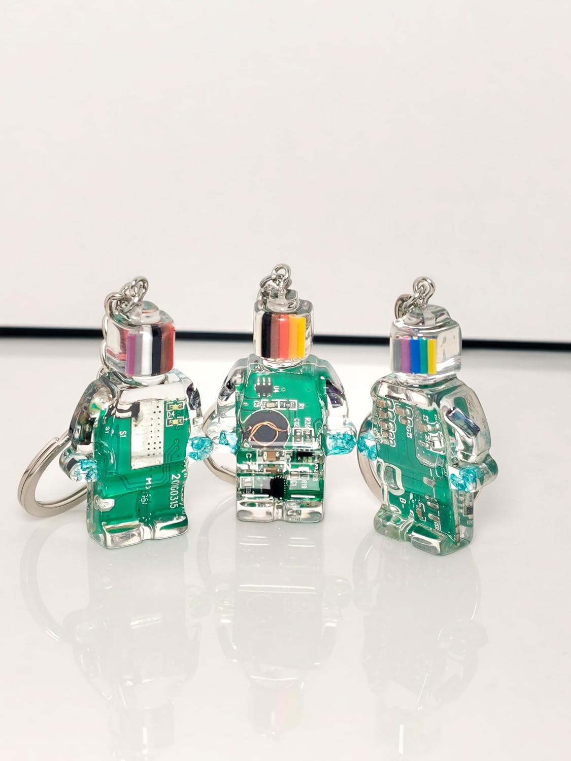 Upcycled Circuit Board Robot Keychain, Handmade Real PCB Resin Charm, Unique Cyberpunk Gift for IT