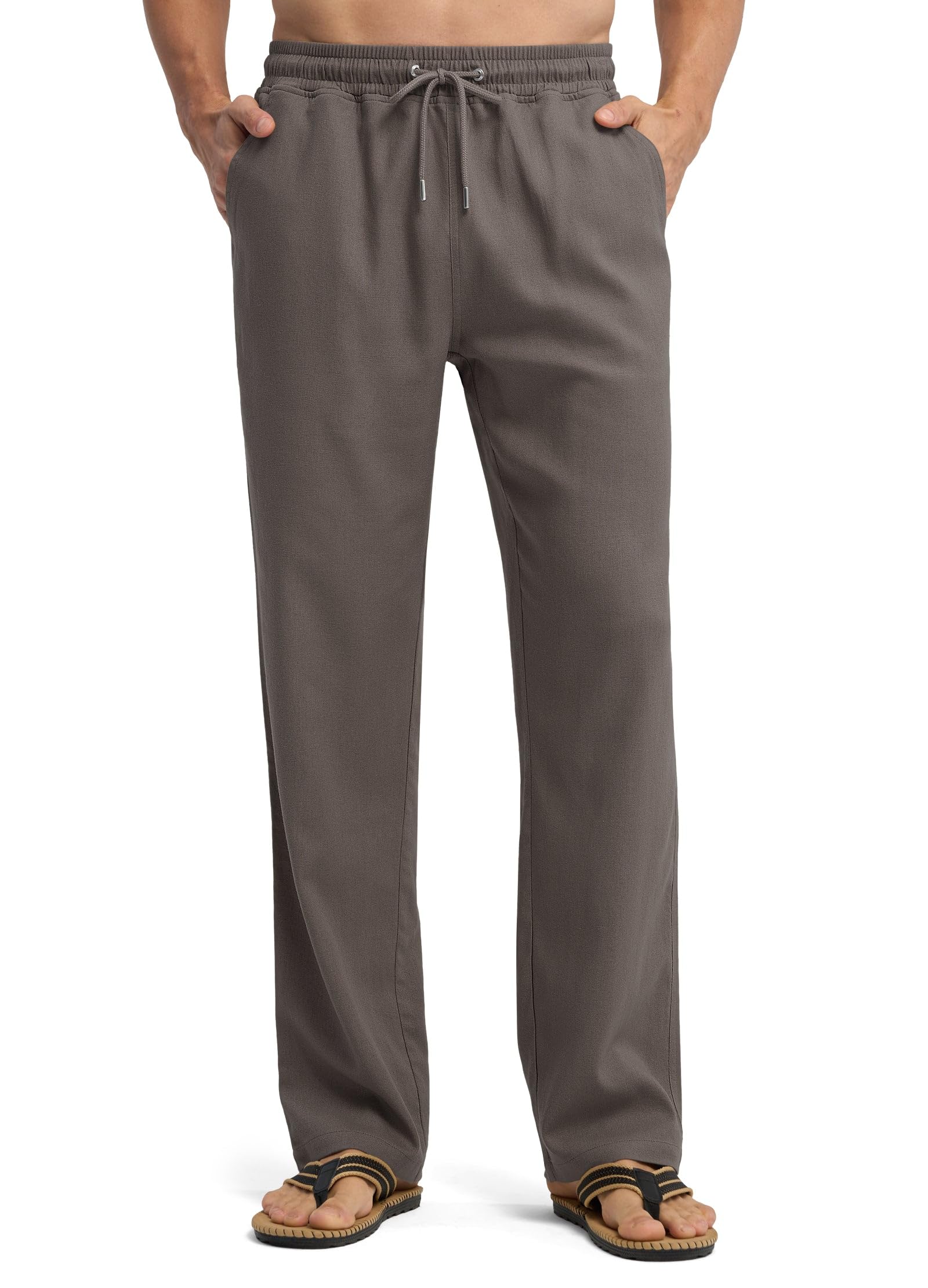 WILLIT Pantalones de lino para hombre, ligeros y transpirables, pantalones de yoga de algodón, con bolsillos, cómodos pantalones de ocio para el día a día, viajes, playa, 71 cm y 76 cm