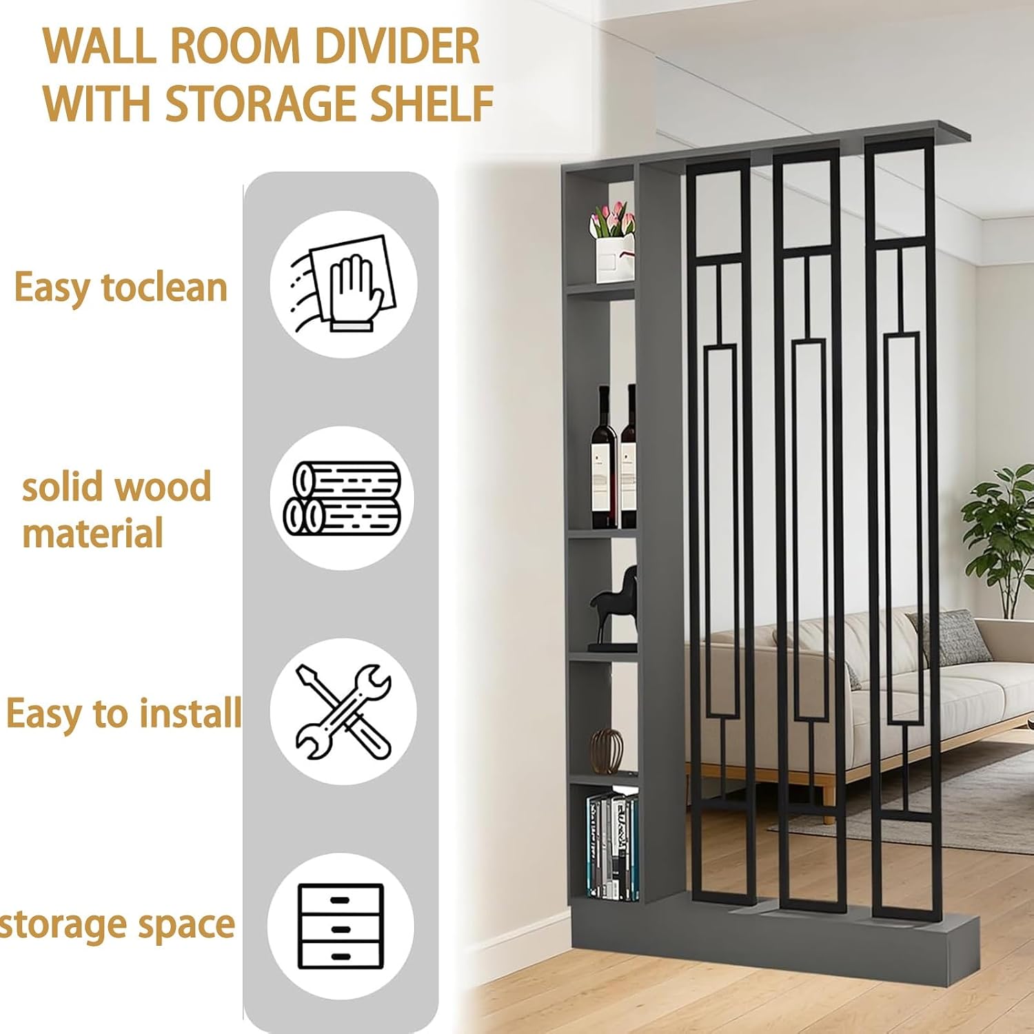 Room Divider with Shelves, Entrance Hall Partition Screen Column | Floor to Ceiling - Freestanding Room Divider with Storage Shelf for Home and Office Decoration(Khaki+White,120cm/47.2in)