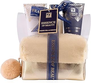 Accentra Set de ducha SALSA ESSENCE OF BEAUTY para mujeres en neceser dorado, con loción corporal, gel de ducha, espuma de baño, aroma Té Blanco y Neroli, regalo de lujo para damas