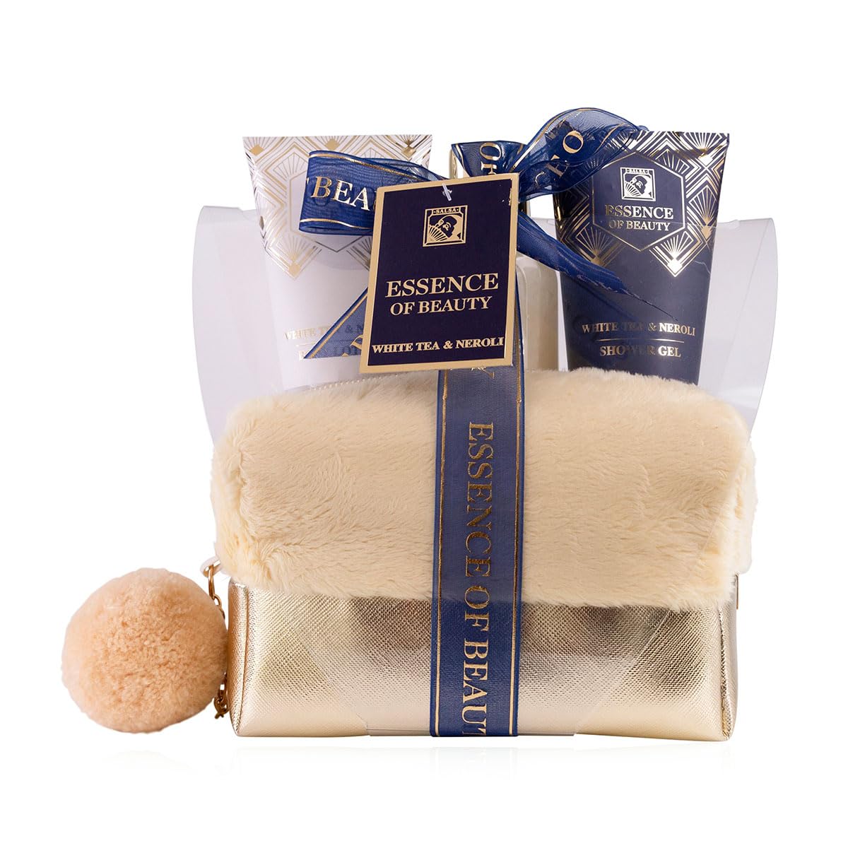 Accentra Set da bagno SALSA ESSENCE OF BEAUTY per donne in borsa dorata, con lozione corpo, gel doccia, schiuma da bagno, fragranza Tè Bianco e Neroli, regalo di lusso per donne