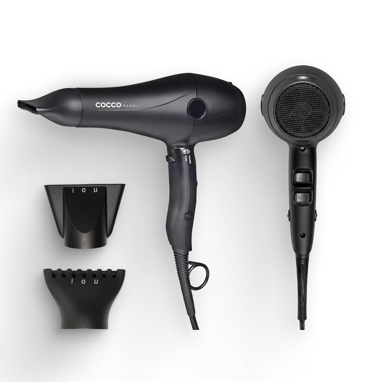 Cocco Nano Pro Hair Dryer, Ultra Lightweight, Ionic Intel System, Ceramic Spheres Technology, Professional Performance, Black