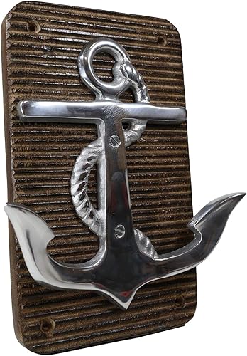 Miniatura 3 de Ebros Gift Aluminio acabado de níquel náutico mar marinero barco ancla a bordo tablón 2-clavijas doble pared gancho perchas esculturas
