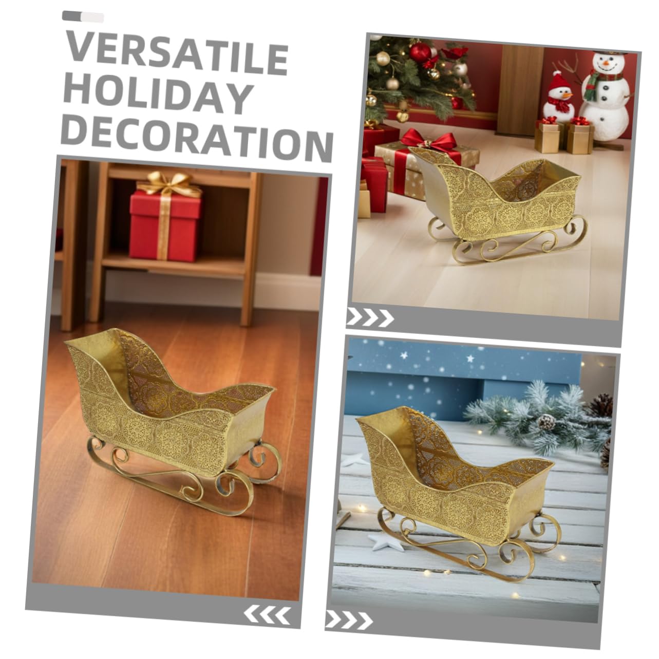 Weihnachtliche Metall Schlittendekoration in Gold Kleiner Stabiler Tischschlitten als Snackhalter für Regal und Festliche Winter Dekoration