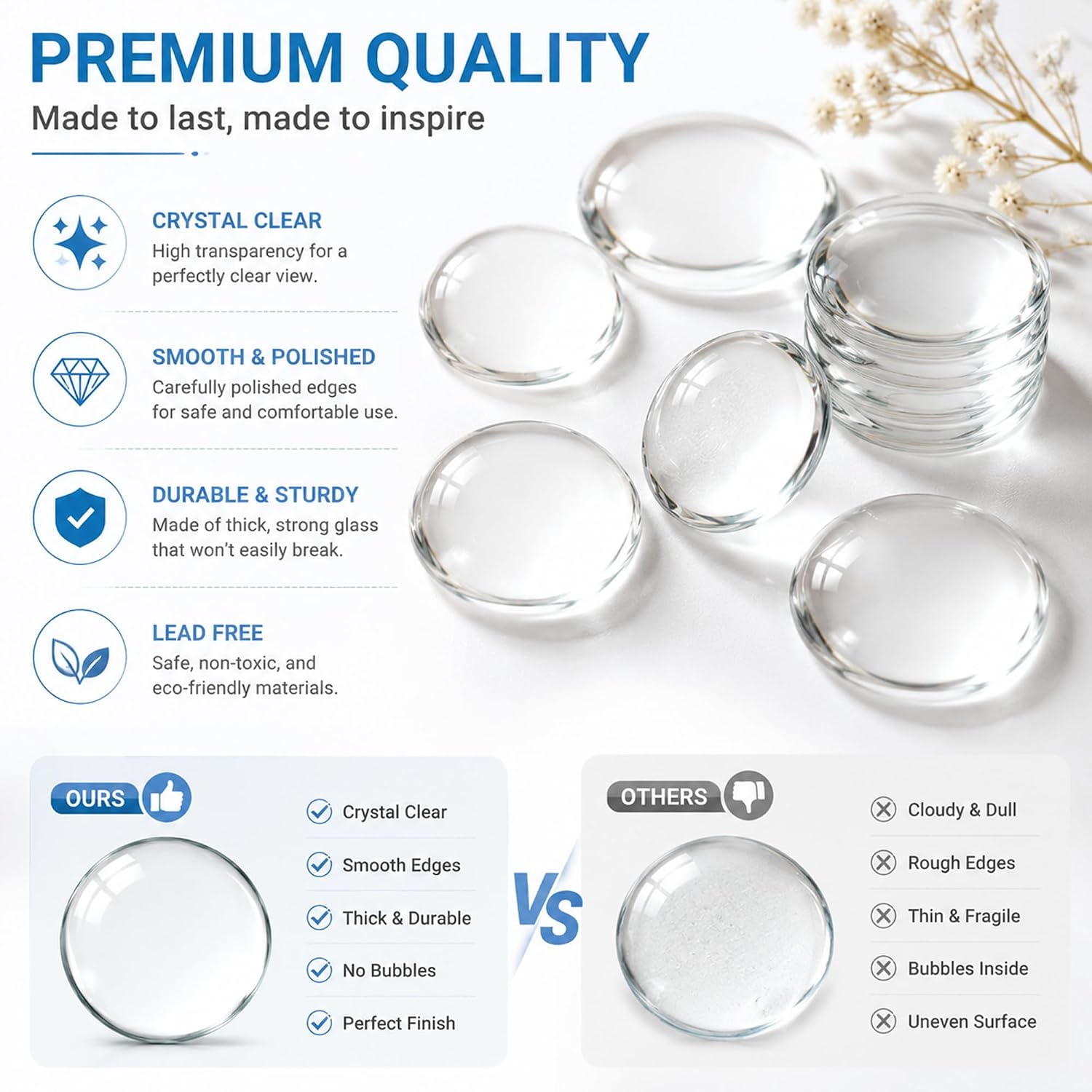 SpisoHdx 15 Pack 2 Inch Clear Glass Cabochons, 50mm Round Flat Back Domes image 5