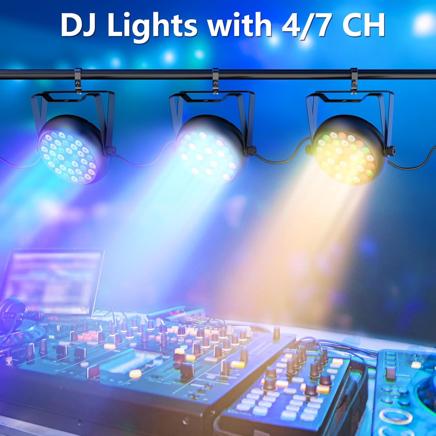 36 LED Stage Lights, Corded RGB Par Lights, 4/7 CH DMX Par Can, LED Stage Par with Sound Activated & DMX 512, Uplights for Wedding, Club, Event, Party, 4 Pack