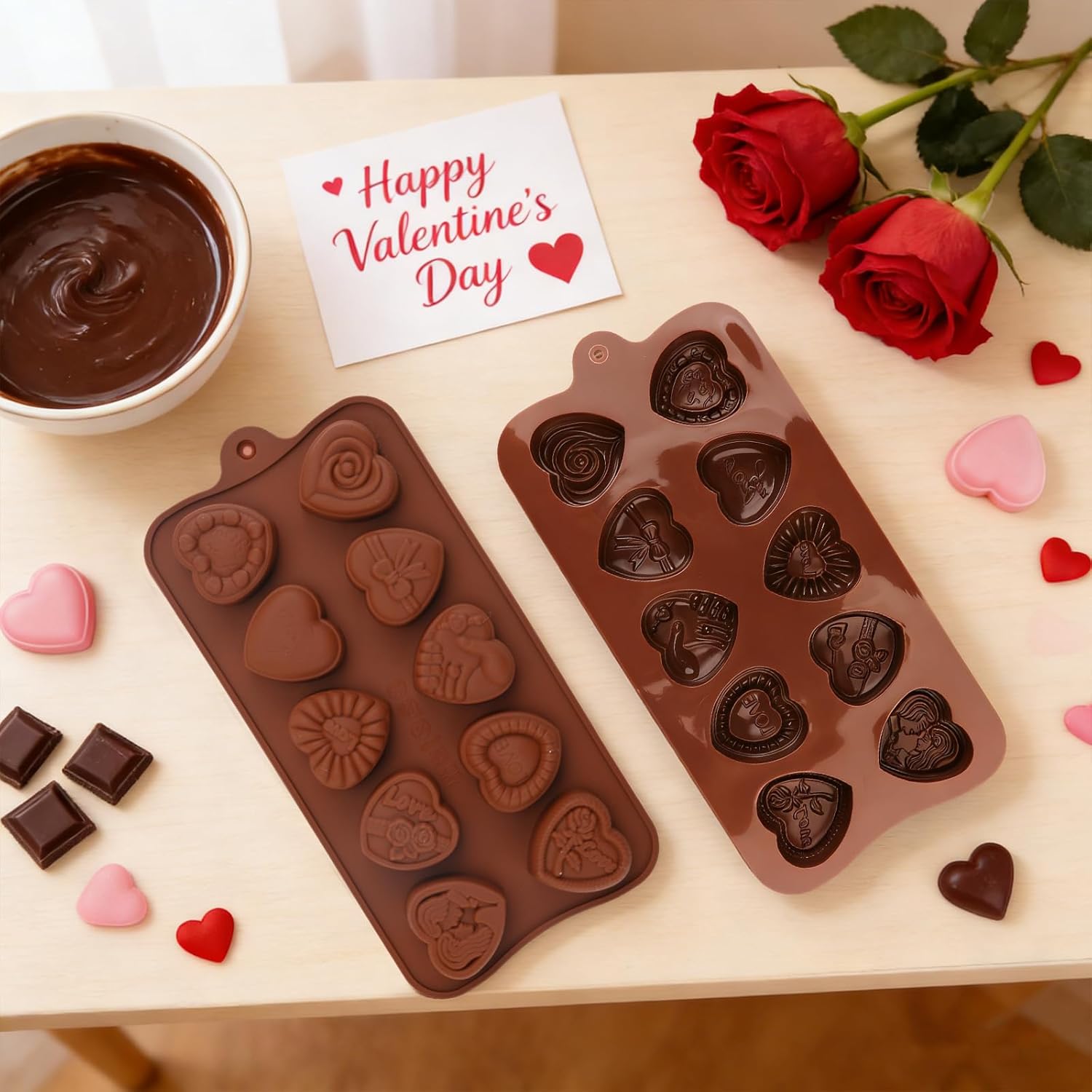 3PCS Heart Silicone Molds for Chocolate, Non-Stick Baking Molds with 10 Love Designs for Candy, Cake, Jelly, Gummy, Ice Cubes & Soap Making - Valentine's Day Baking Supplies - Image 4