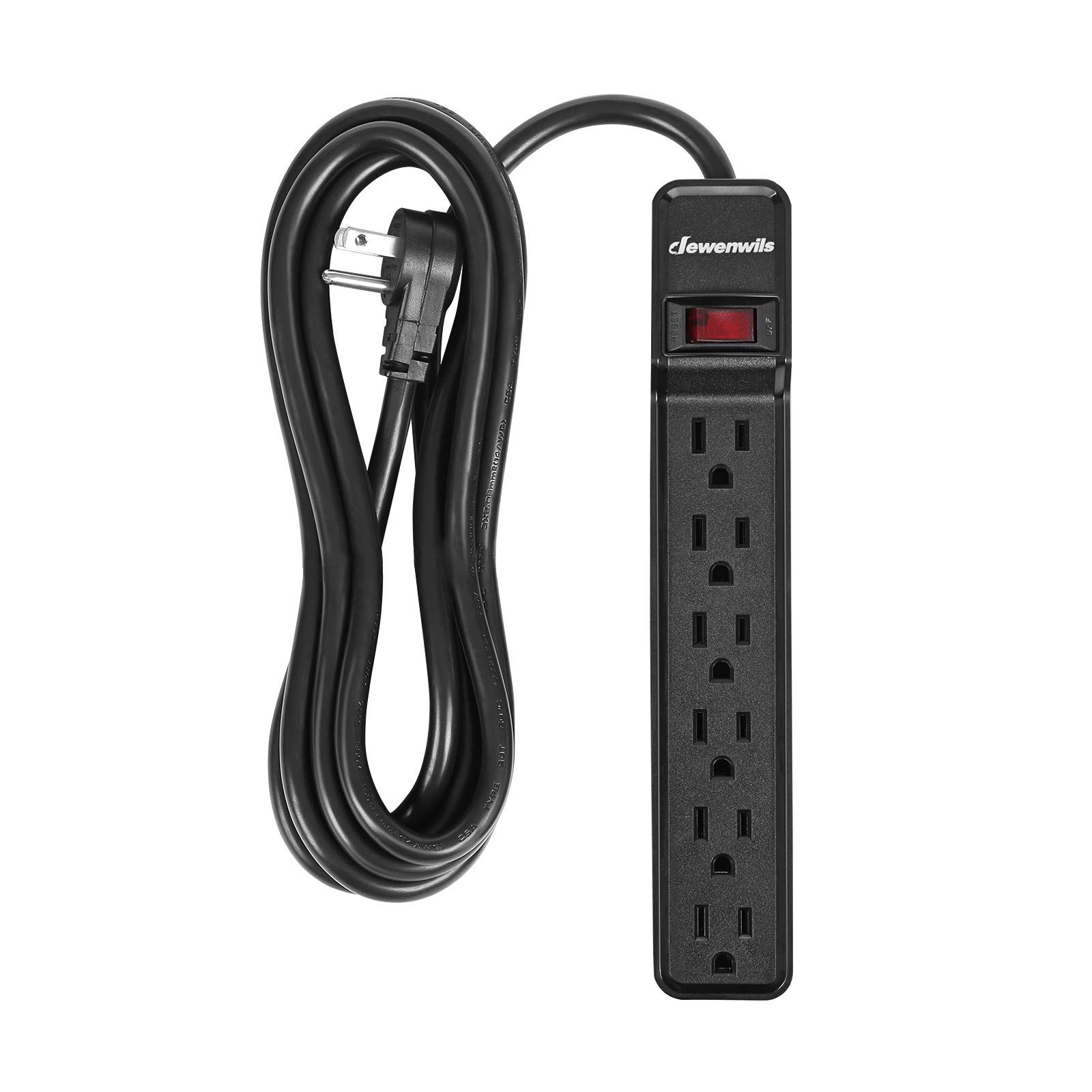 Amazon.com: DEWENWILS 6-Outlet Power Strip Surge Protector with 10 Foot  Long Extension Cord, Low Profile Flat Plug, 15 Amp Circuit Breaker, 500  Joules, Wall Mount, UL Listed, Black : Electronics