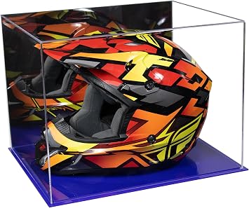 Better Display Cases Acrylic Motorcycle or Motocross Helmet Display Case with Mirror Case and Blue Base - 16" x 13" x 12" A024-B/V61B