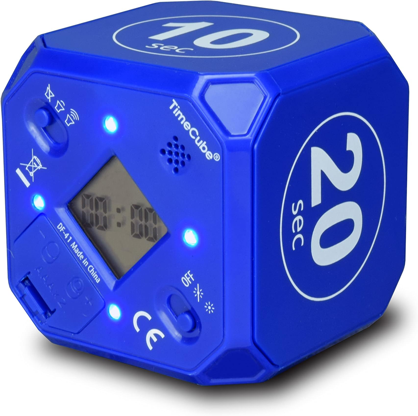 TimeCube Plus Digital Timer with Optical Alarm, 4 Flashing LEDs, Pause Function for Time Management, Learning, Sports, Meeting Blue - 10, 20, 30, 60 Seconds, DF-41