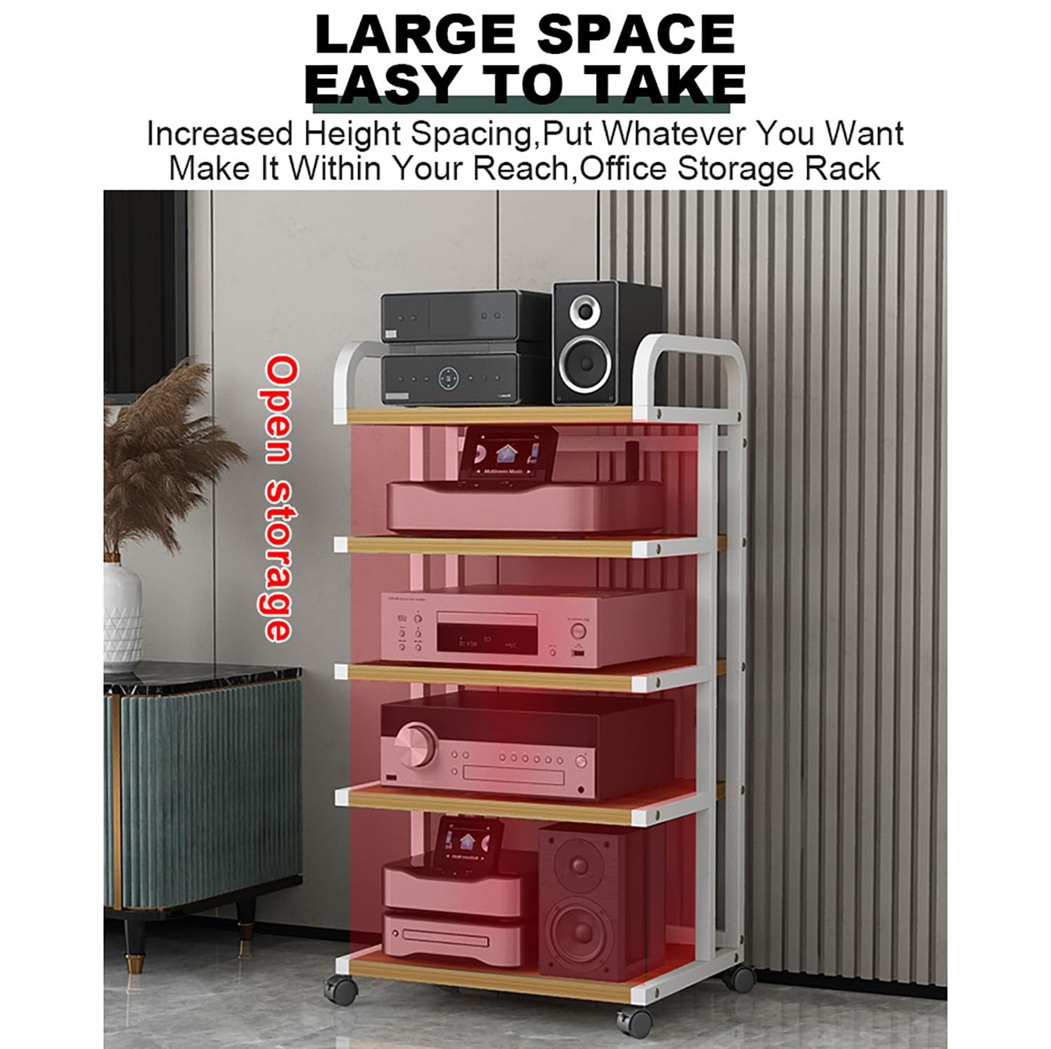 Moderno estante para juegos con ruedas, soporte de esquina para DVD, torre AV, para consolas de juegos, reproductores de DVD y routers WiFi, elegante acabado de madera, 50 x 40 x 85,5 cm