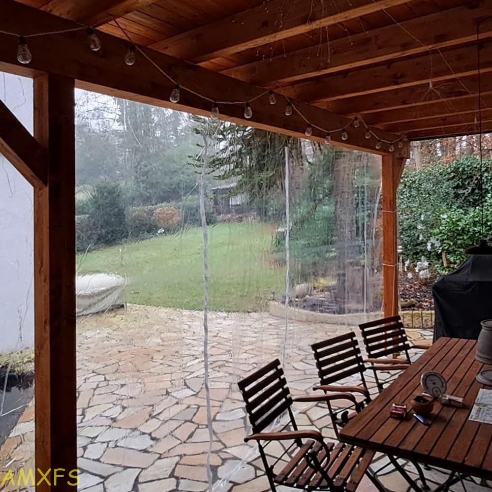 Bâche transparente avec œillets, bâche de terrasse cristalline en PVC 580g/㎡ H2m×L4,4m Rideau extérieur résistant aux intempéries imperméable couverture anti-pluie sans fermeture éclair