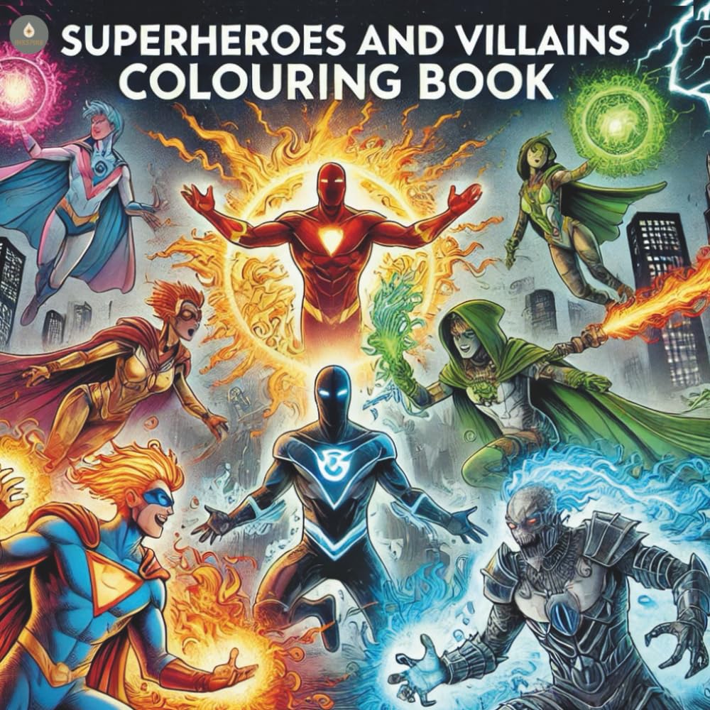 Superheroes and Villains Colouring Book: Unleash Your Imagination in a World of Power, Justice, and Chaos (Inkspire)