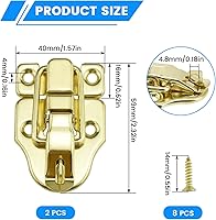 Vista 2 de SDTC Tech Paquete de 2 cajas de estilo retro dorado con cierre de palanca, de metal antiguo, con agujero para candado para joyero, gabinete, caja