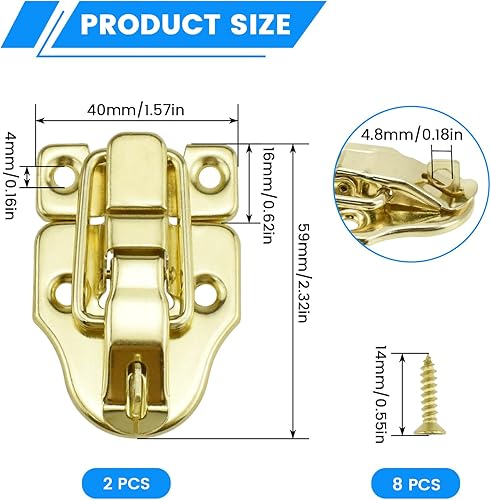 Miniatura 2 de SDTC Tech Paquete de 2 cajas de estilo retro dorado con cierre de palanca, de metal antiguo, con agujero para candado para joyero, gabinete, caja de