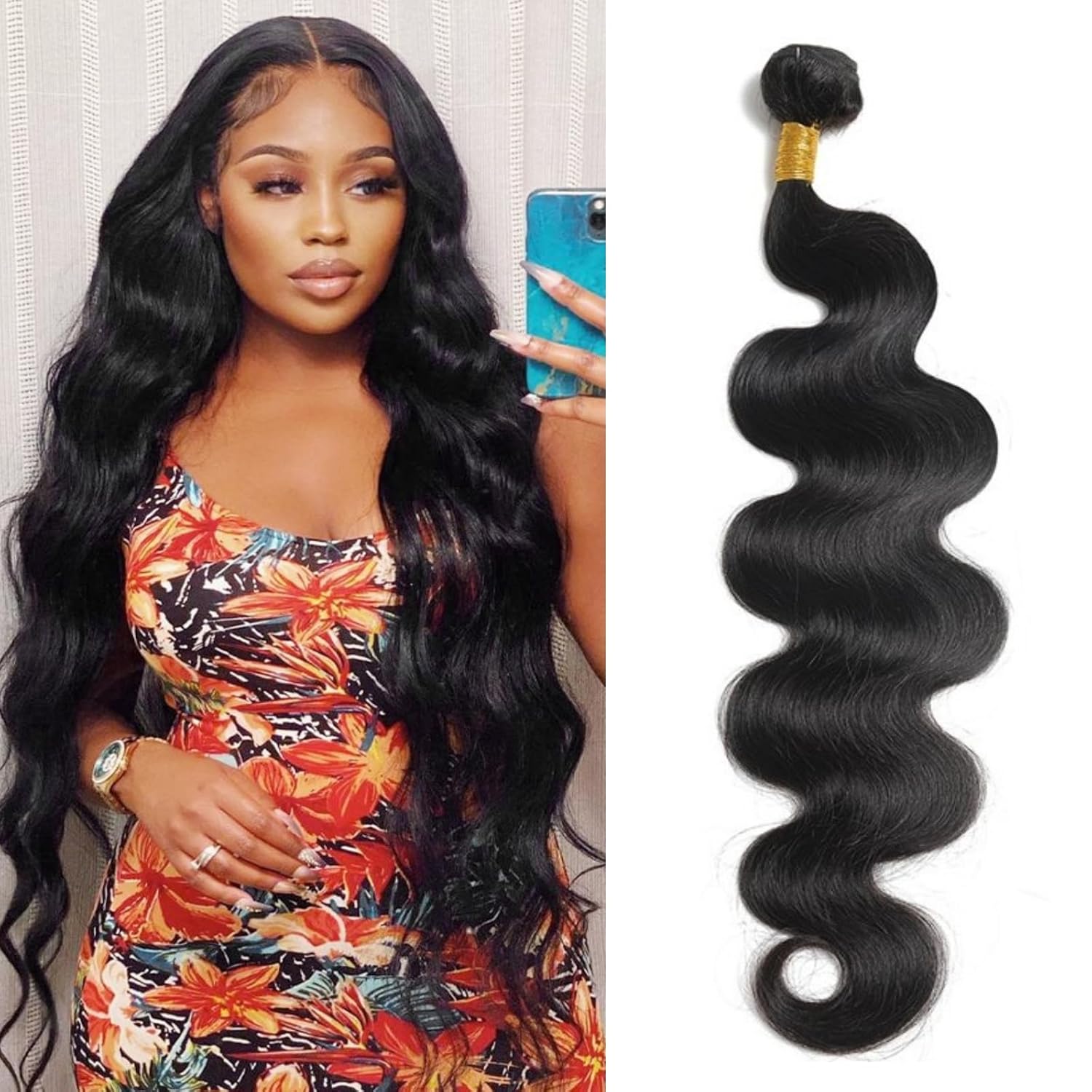 Body Wave Bundles Human Hair Brazilian Virgin Human Hair Bundles Body Wave Natural Black Color Can Be Dyed and Styled 3 Weave Bundles Human Hair Total 300g (natural black color, 18 Inch)