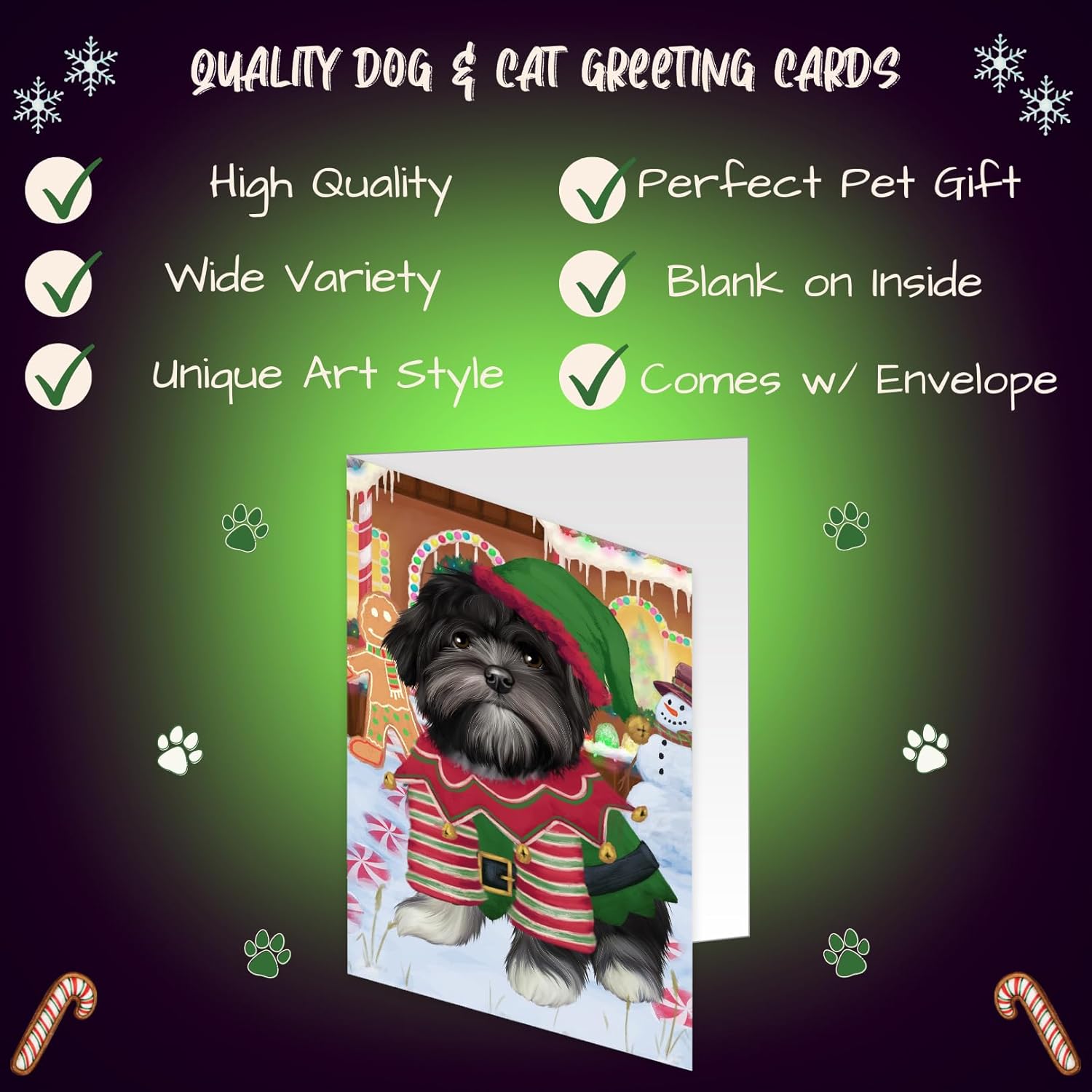 Christmas Gingerbread House Candyfest Lhasa Apso Dog Greeting Cards - Adorable Pets Invitation Cards with Envelopes - Pet Artwork Christmas Greeting Cards GCD70934 (10 Greeting Cards)