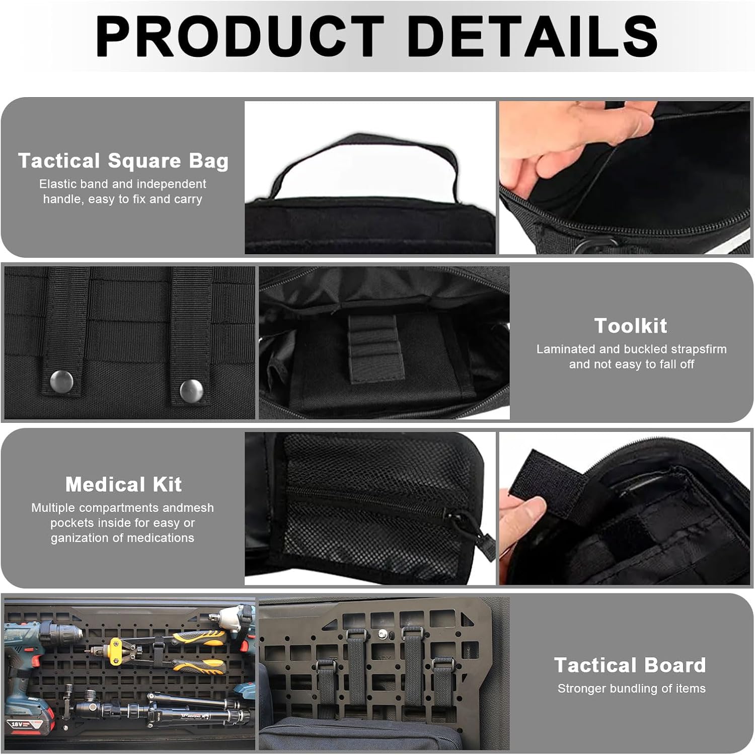 MAIKER Tailgate Molle Panel with 3 Moll Pouch Compatible with Jeep Wrangler 2007-2018 JK JKU & 2018-2024 JL JLU Aluminum Tailgate Tactical Panel Rear Door Cargo Organizer Kit