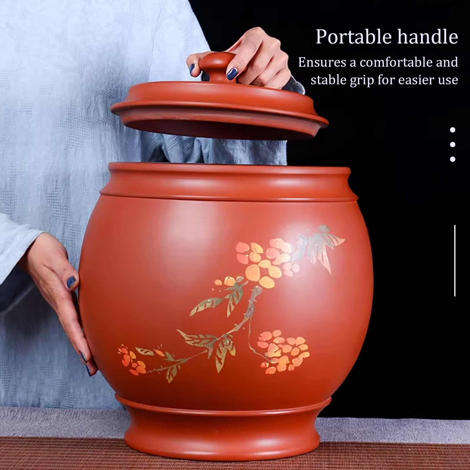 Genérico Recipiente Clásico de Arroz Chino de Cerámica Morada, Hermético de 10kg con Tapa for Almacenar Alimentos a Granel con Tapa for Harina, Avena, Café, Azúcar Moreno, Té, Galletas