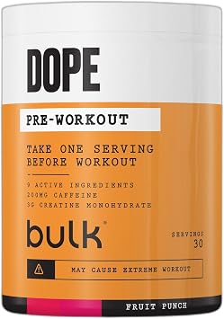 Bulk Dope Pre-Workout Powder Fruit Punch 495 g Energy Drink With Beta Alanine Creatine Caffeine Arganine (AAKG) Citrulline Taurine Vitamin B6 30 Servings