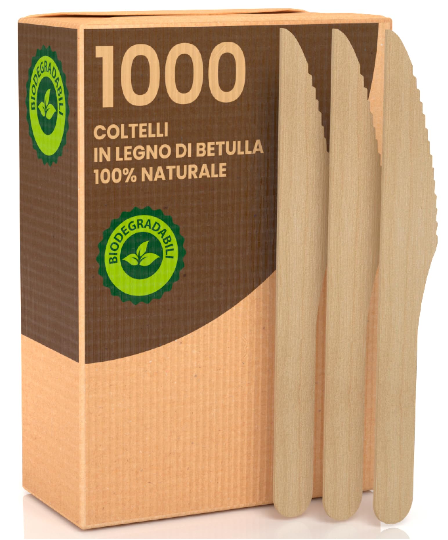 1000 Coltelli Ecologici in Legno di Betulla Monouso 100% Naturali Biodegradabili e Compostabili 1000 Posate Usa e Getta
