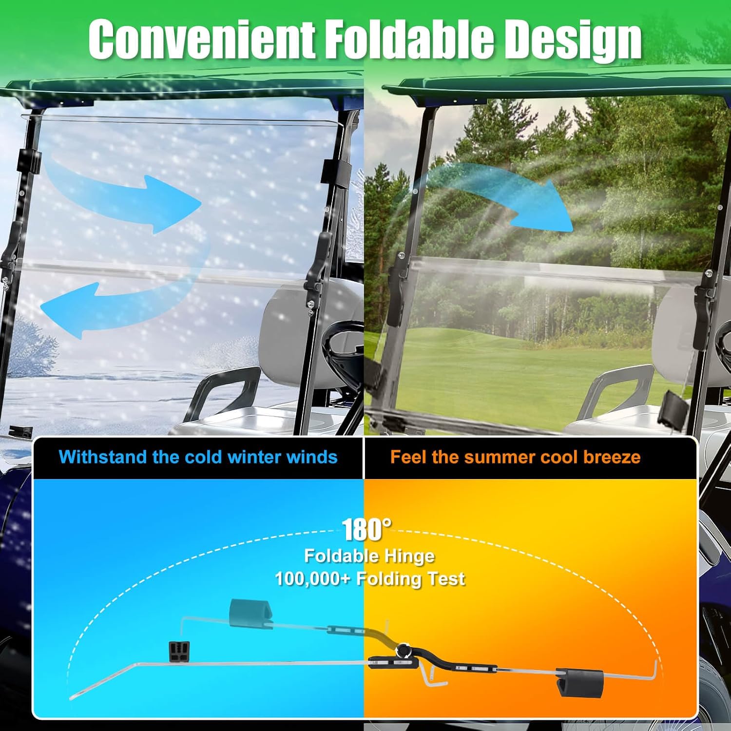 5MM Thick Upgrade PC Foldable Golf Cart Windshield with Heavy Duty Hinges Only Fit for Yamaha G29/Drive 2007-2016 with 1" Struts Rail, Anti-UV Impact Resistant Golf Cart Windshield Replacement Clear