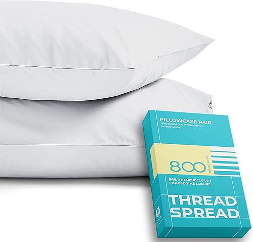 Juego de 2 fundas de almohada de 800 hilos 100 % algodón egipcio, color blanco brillante, tamaño King, 100 % algodón peinado de fibras largas para