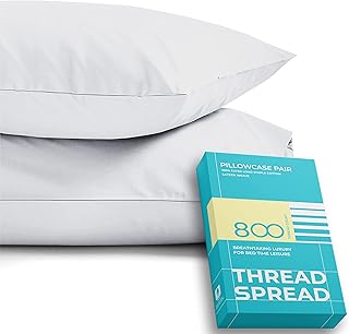 800 Thread Count 100% Egyptian Cotton Pillow Cases,Bright White Queen Pillowcase Set of 2, Long-Staple Combed Pure Natural 100% Cotton Pillows for Sleeping, Soft & Silky Sateen Weave Bed Pillow Cover