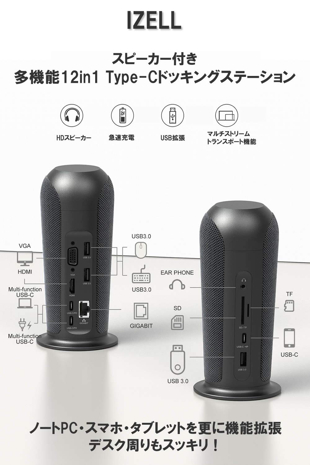 【新品】IZELL ドッキングスピーカー ドッキングステーション USB-C