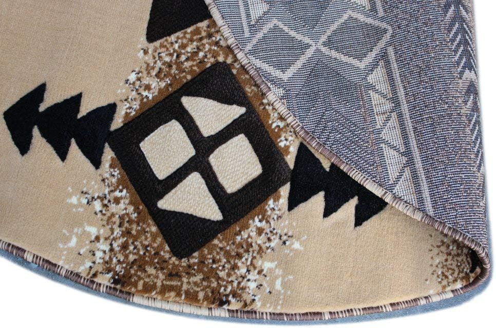 Champion Rugs Southwestern Navajo Aztec Native American Geometric Area Rug Berber (5 Feet X 5 Feet Round)