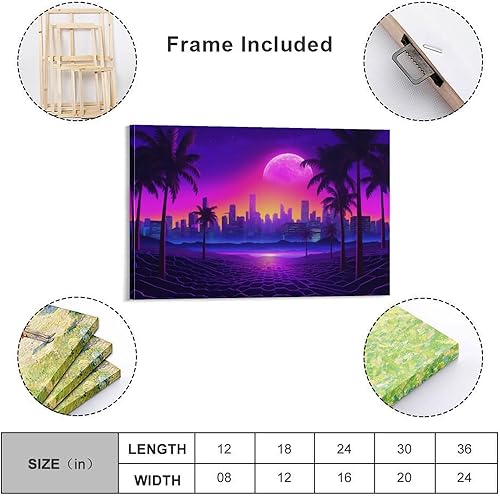 Miniatura 2 de Palm Tree Cityscape Neon Synthwave Retrowave Poster Canvas Wall Art Posters & Prints Painting for Bedroom Classroom Dorm Living Room Aesthetic Decor