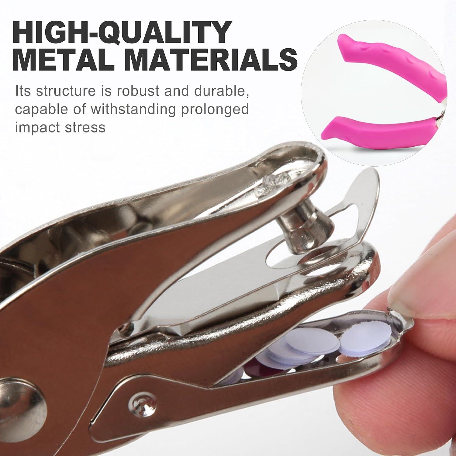 CoguZed 2 Pack Handheld Single Hole Punchers with Rose Red Soft Grip, 1/4 Inch and 1/8 Inch Metal Puncher, Mini Single Hole Punch for Crafts, Tags, Scrapbooks and Paper, for Office and Classroom image 3