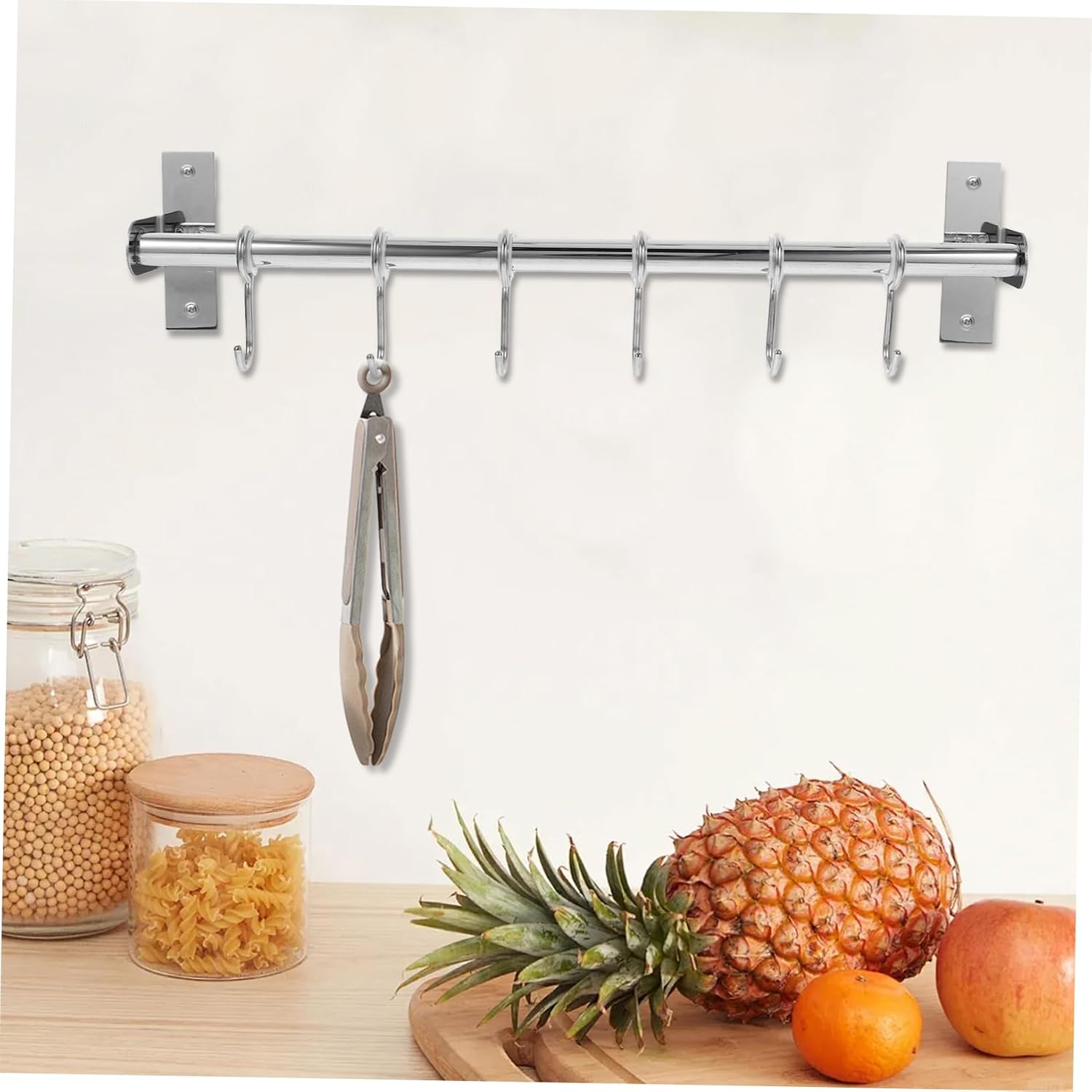 Stainless Steel Kitchen Hook Rack No-Punch Multifunctional Wall Hanger for Home and Bathroom Hooks for Towels Utensils and Accessories Silver