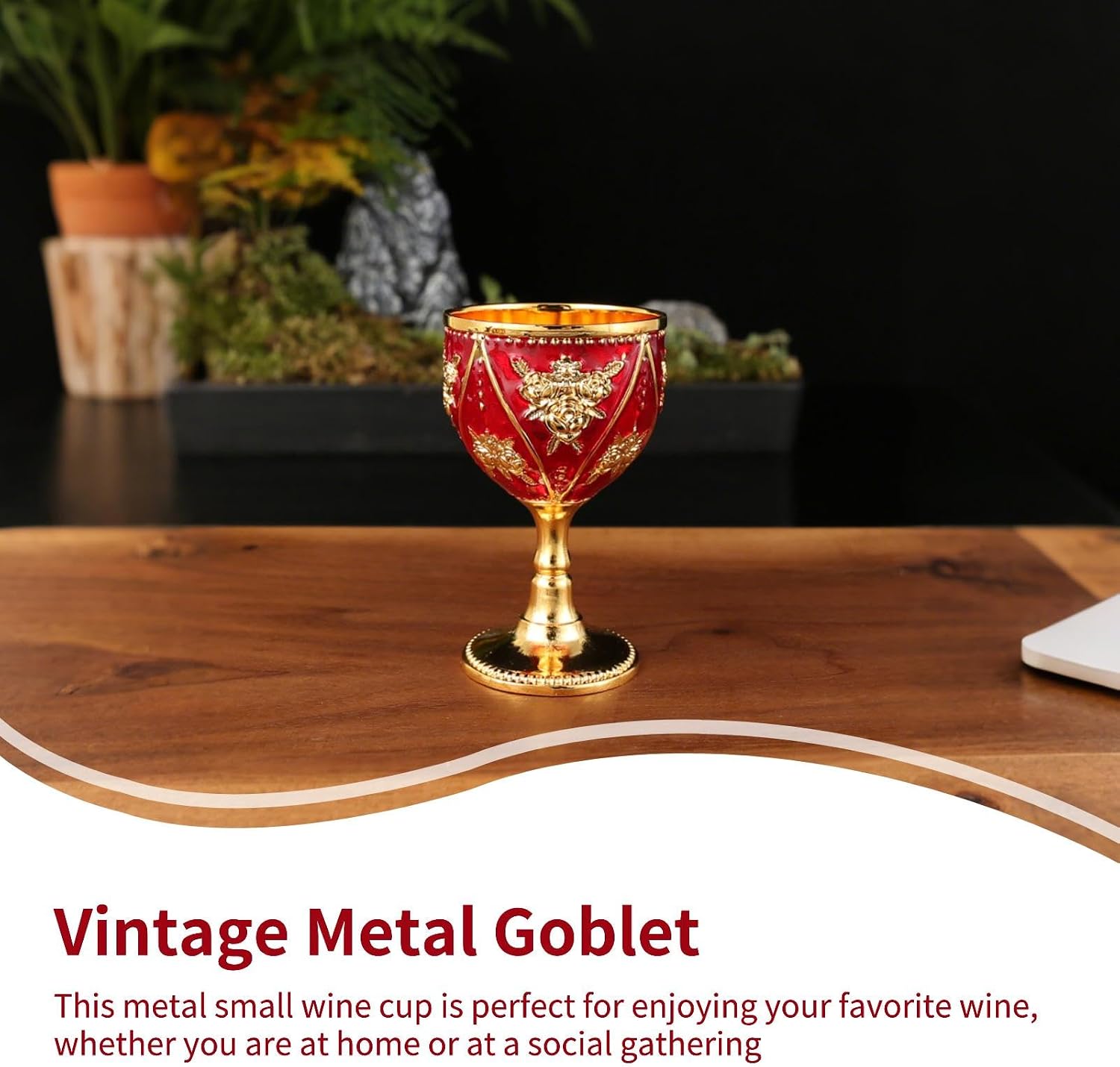 Cyrank Vintage Metal Goblet, 2Pcs Metal Embossed Wine Cup Mini Goblet Chalice Goblet Shot Glasses Wine Drinking Cup Decorative Goblet(Gold Red)