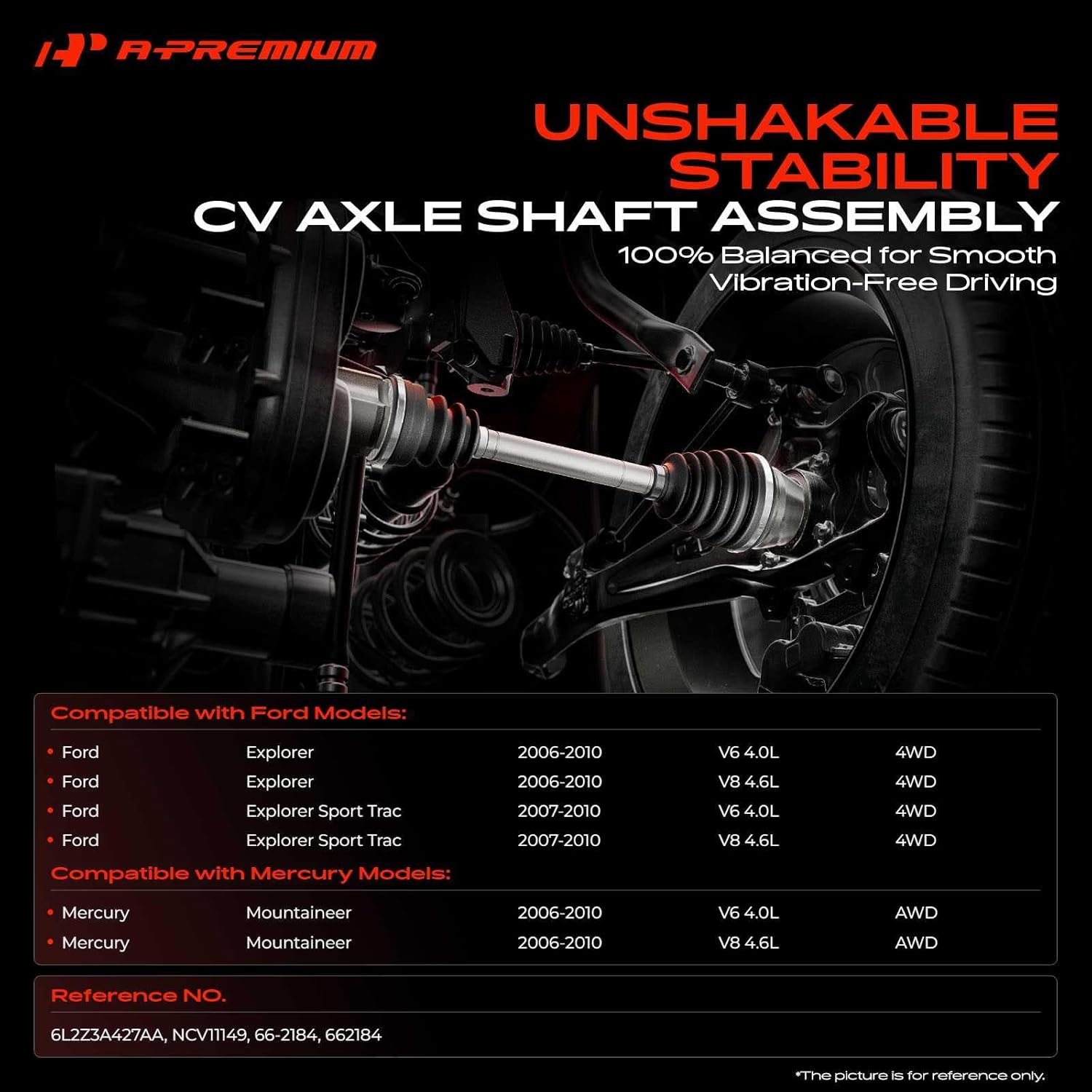 A-Premium CV Axle Shaft Assembly Compatible with Ford Explorer 2006-2010, Explorer Sport Trac 2007-2010 & Mercury Mountaineer 2006-2010, 4WD, Front Left Driver Side, Replace# 6L2Z3A427AA