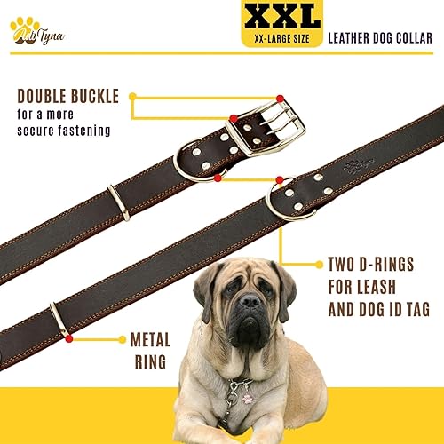 Miniatura 4 de ADITYNA Collar grande de cuero para perro, collar de perro XXL para razas gigantes como mastín (gigante cuello de 30 a 36 pulgadas, marrón)