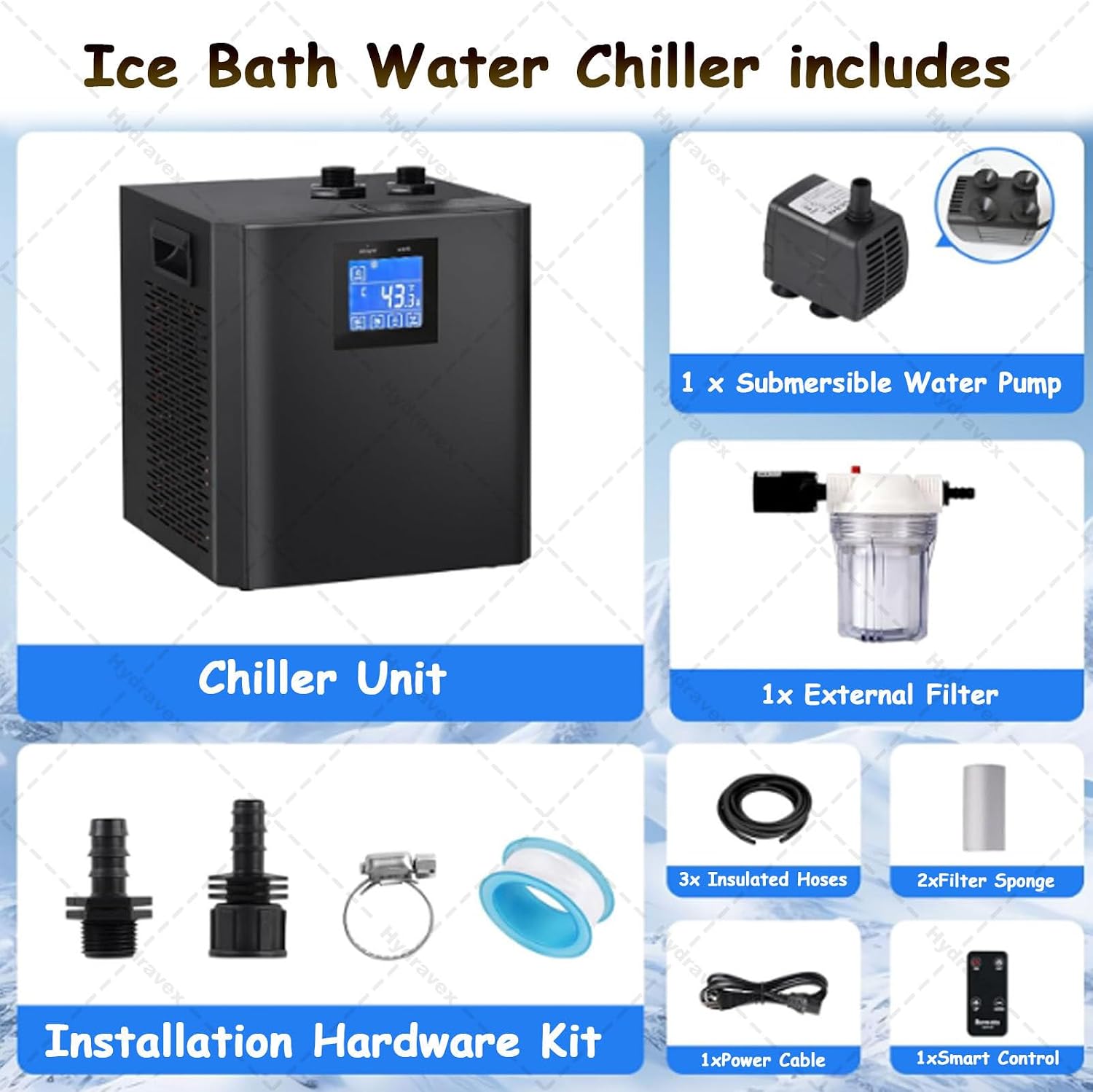 Ice Bath Water Chiller, Water Chiller for Cold Plunge Tubs, with 2 Pump, External Filter, LED Display, for Home and Professional Use