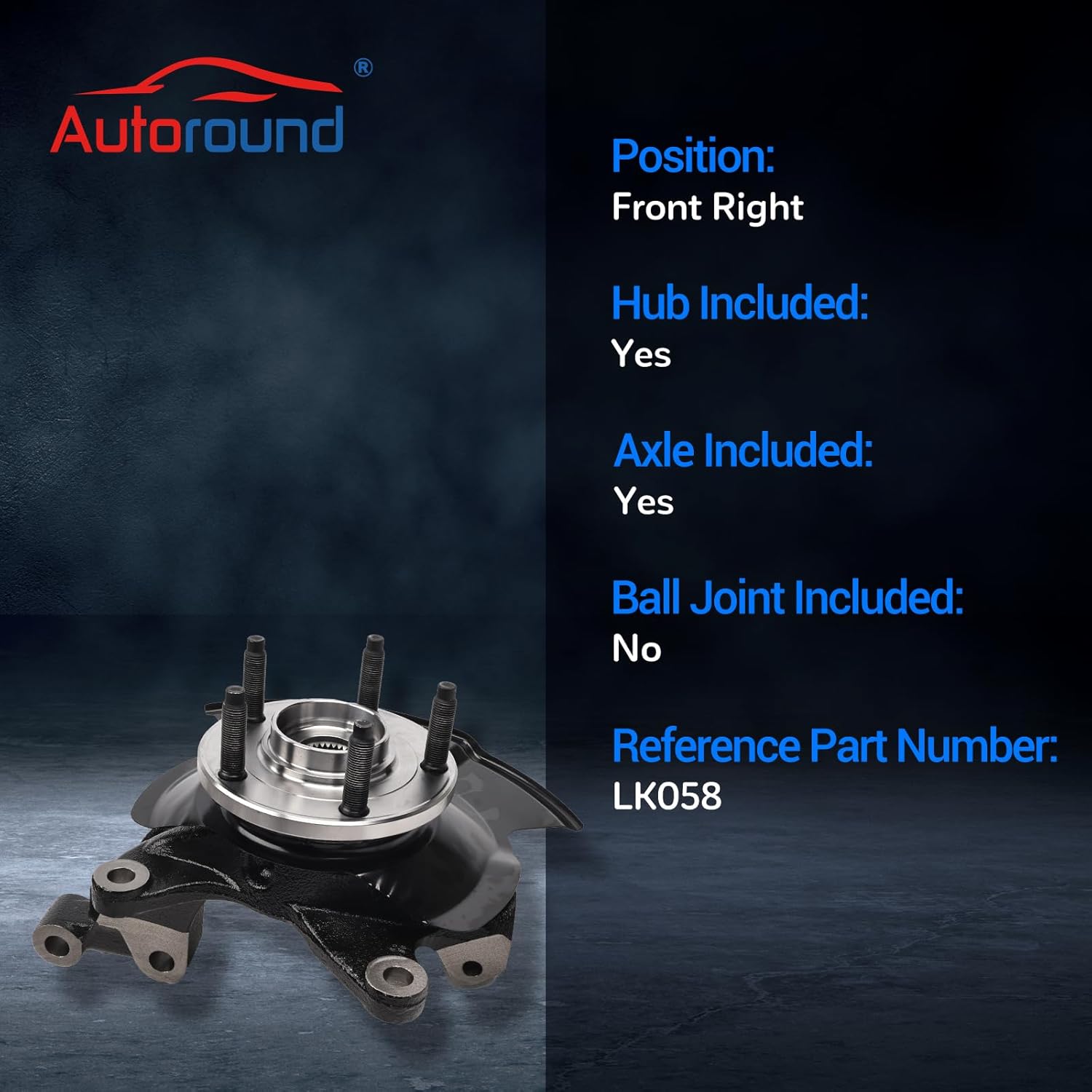 Autoround LK058 Front Right Steering Knuckle & Wheel Bearing Hub Assembly Fit for 2011-2014 Ford Edge, Passenger Side