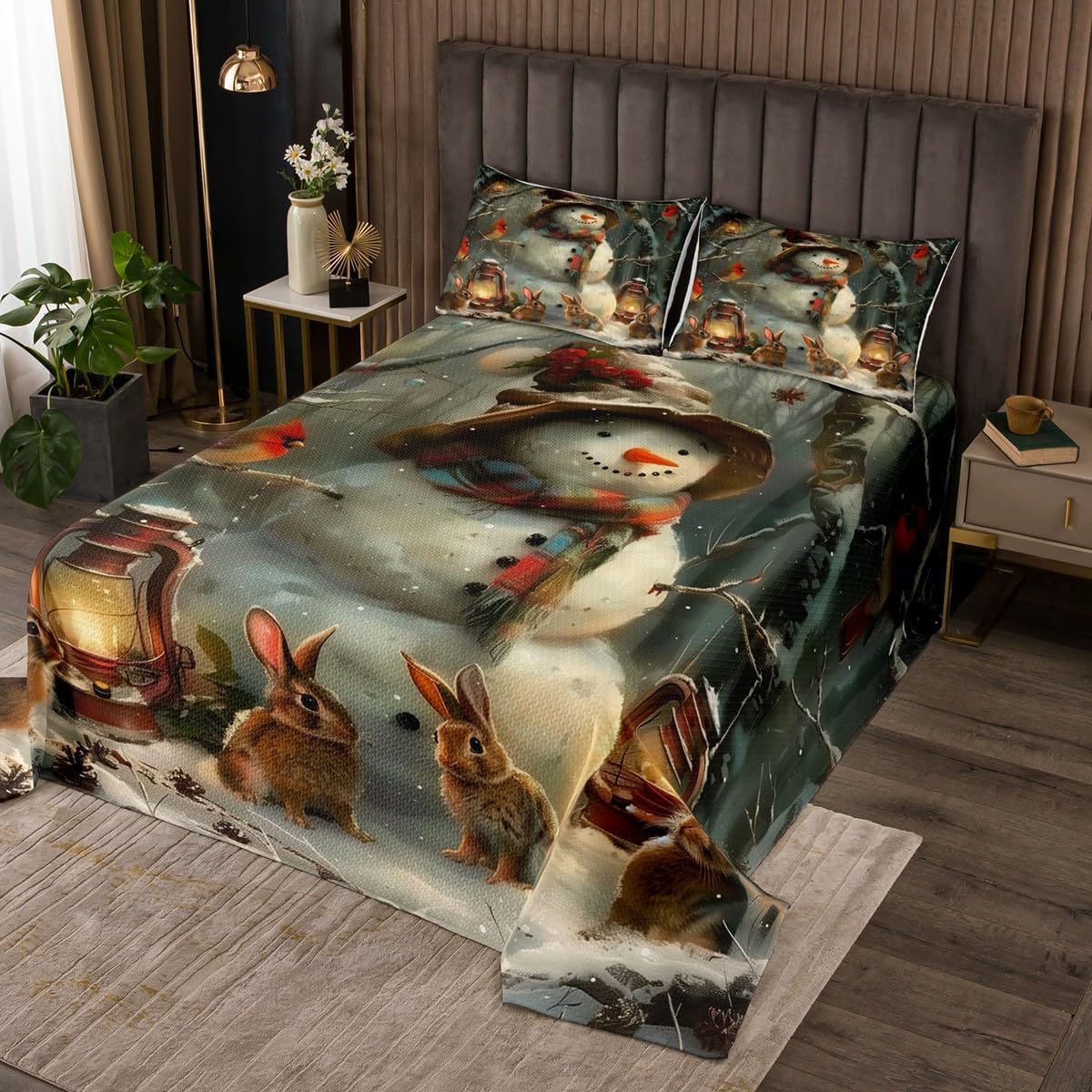 Erosebridal Christmas Dachshund Bedspread Sets Queen Size Xmas Cute Dog Coverlet Set Cute Christmas Dachshund Bed Set Cartoon Xmas Decor Bedding Set